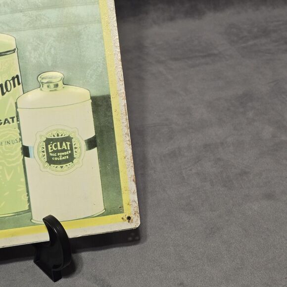 Vintage Chromolithograph on Metal Colgate Talcum Powder Advertising Sign - Picture 9 of 16